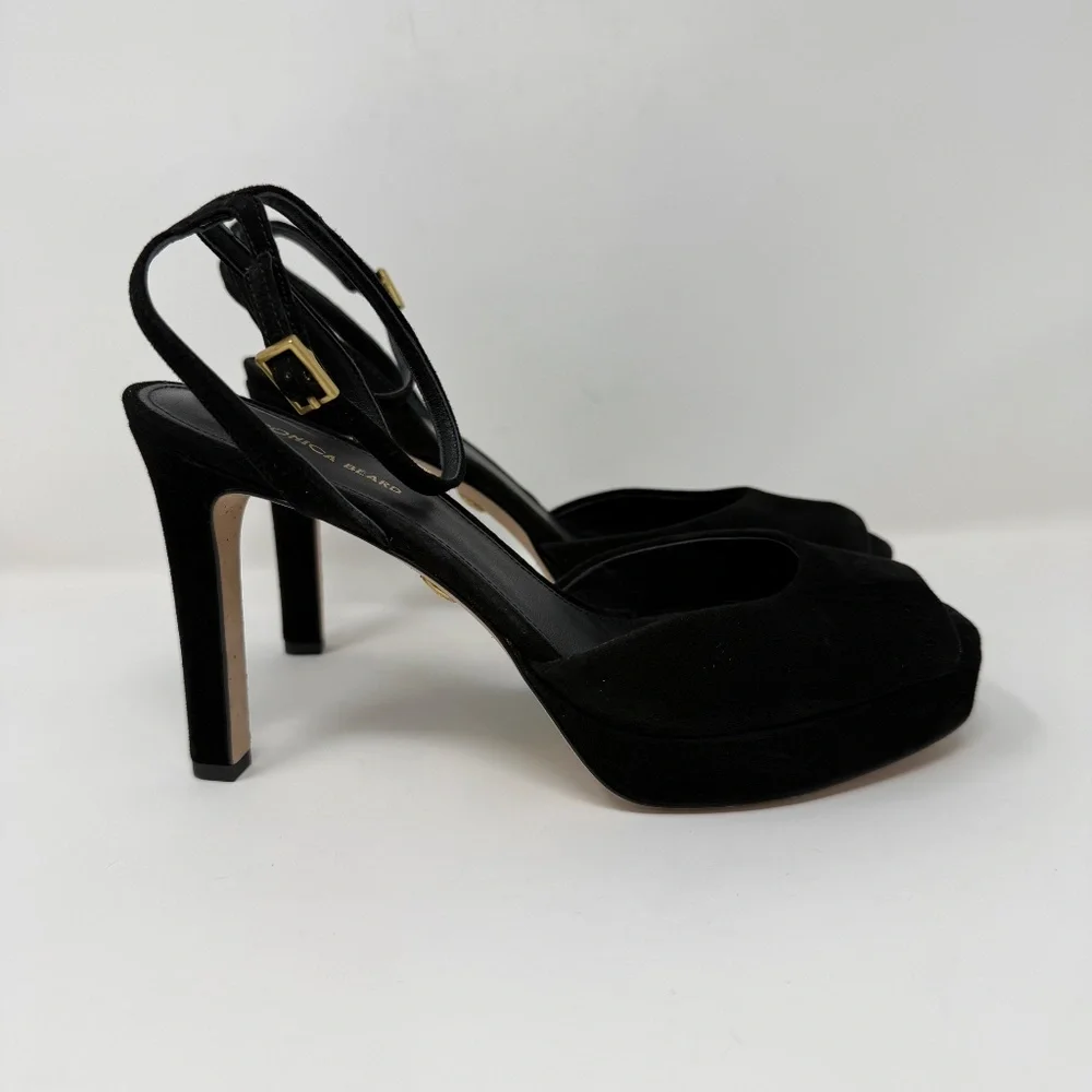 New Veronica Beard Brianne Sandals Black Suede Sz 8.5